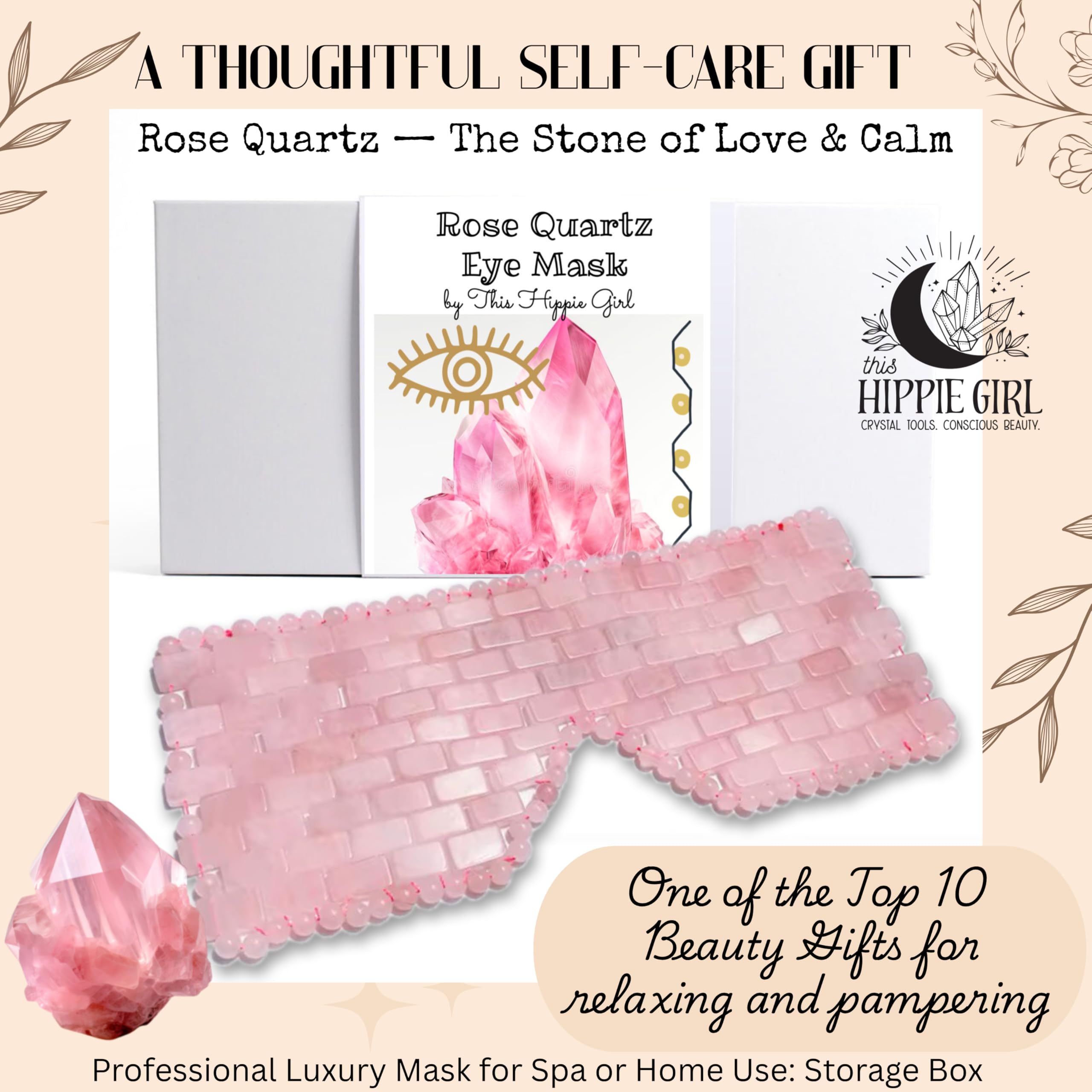Boho Aromatic This Hippie Girl Rose Quartz Eye Mask, Handcrafted Crystal Cut, Depuff for Puffy Eyes, Relieve Stress, Cold-to-the-Touch Weighted for Comfort, Facial Mask for Relaxation and Meditation