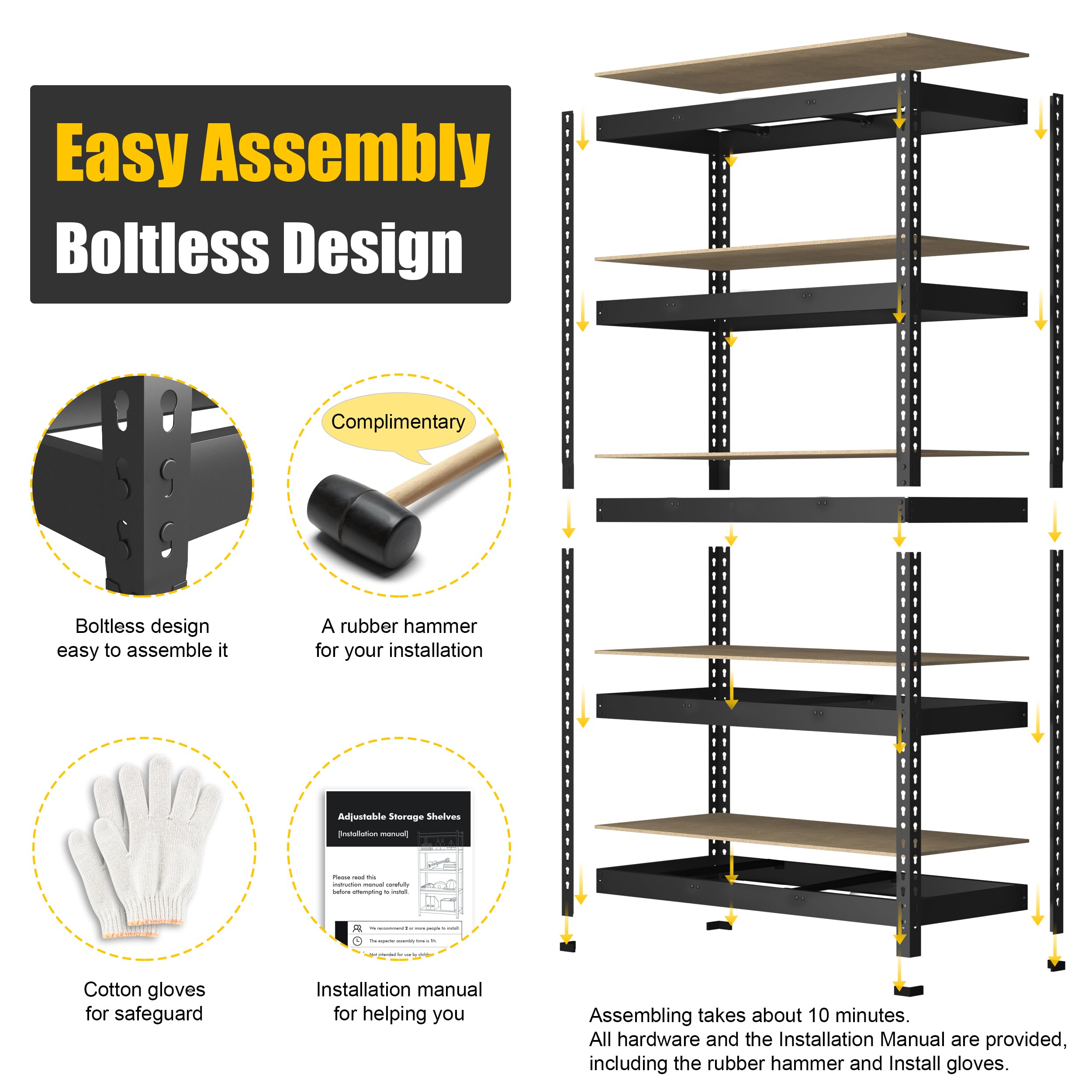 PrimeZone 48"W x 24"D x 72"H Garage Storage Shelves, 5-Tier Metal Shelving
