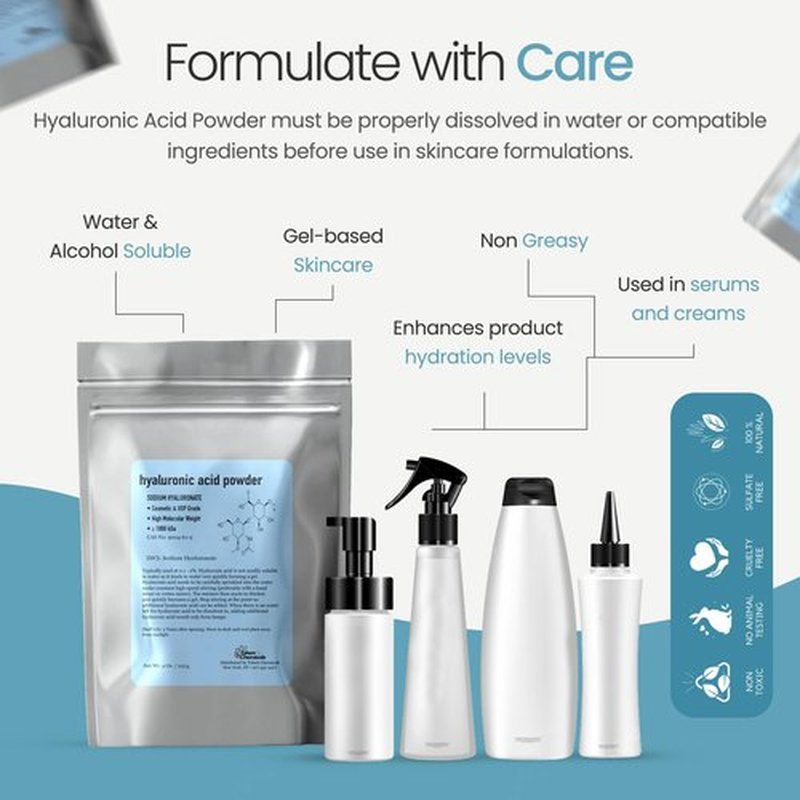 Talsen Chemicals Pure Hyaluronic Acid Powder (0.52 oz. / 15 Grams) 1800 kDa+ for Skin Cosmetic Grade, Hyaluronic Acid High Molecular Weight Powder, DIY Hyaluronic Acid Serums