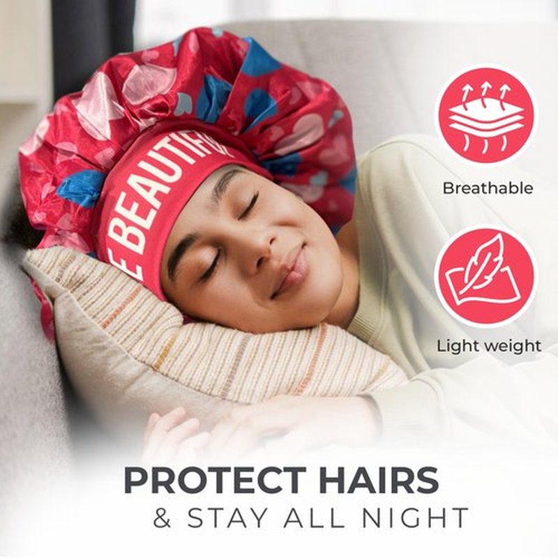 BE BEAUTIFUL EXTENSIONS Premium Silk Satin Sleeping Bonnet & Hair Cover for Protection, Moisture Retention, Frizz Control, Tangle-Free, Elastic Closure, Adjustable Fit, & All-Night Comfort - Hot Pink