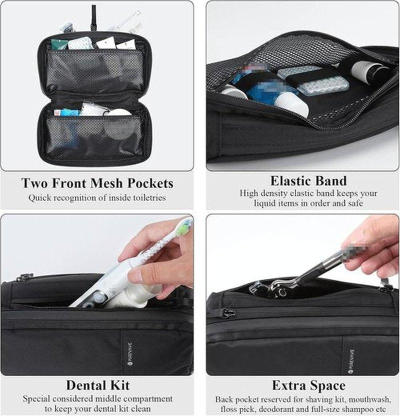 Purevave Men's Toiletry Travel Bag - Compact Waterproof Dopp Kit | Black Hanging Wash Pouch