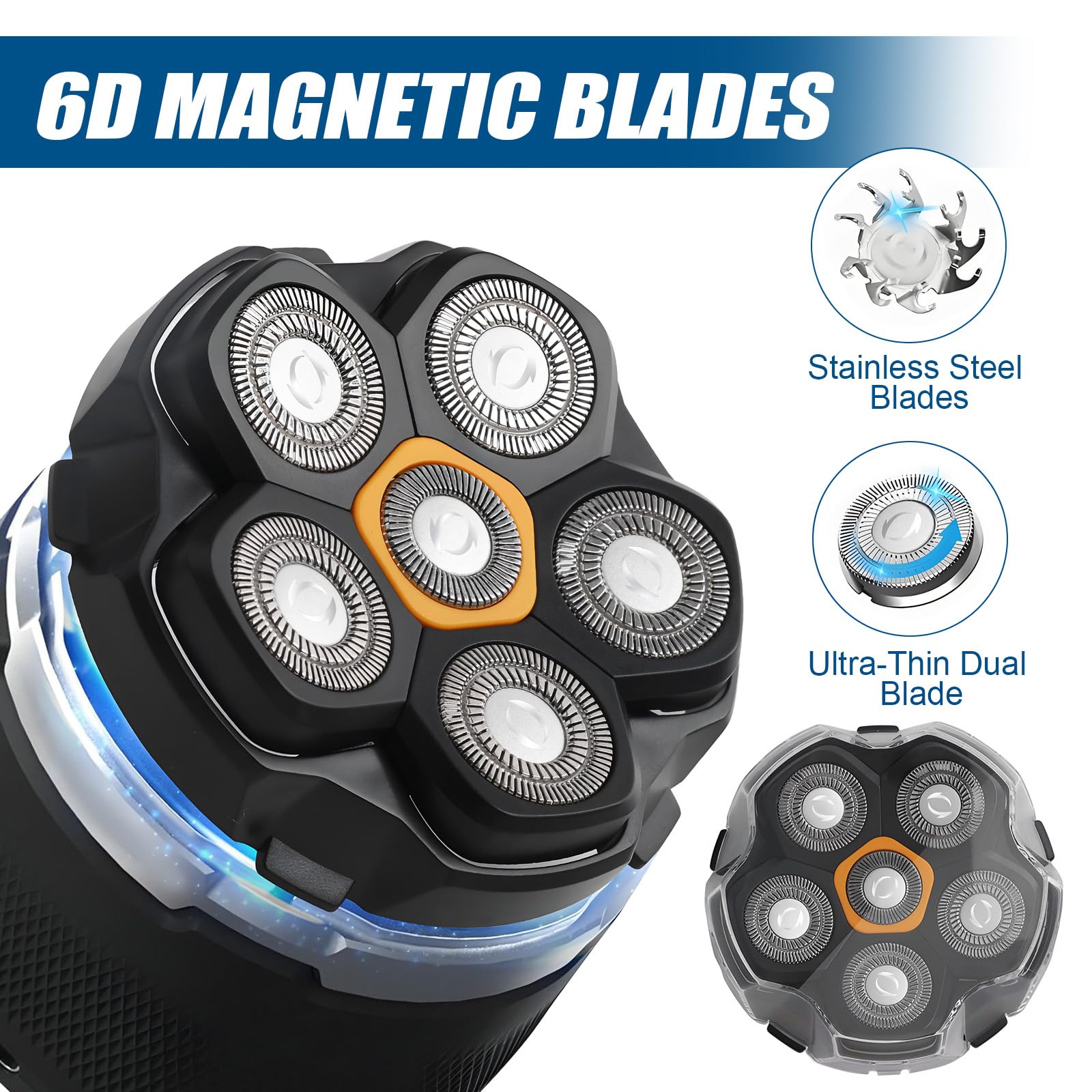 Universal Magnetic 6 Blade head shaver Replacement heads Compatible with Wyklaus Redbreak Detona DOAO head shaver