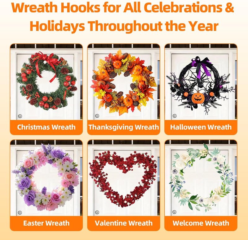 Walnut Suction Cup Wreath Hanger - No Drill Hook for Year-Round Decor | 2 Pack