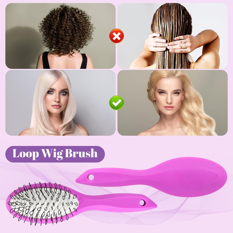 Wig Brush Comb Set, Premium Matte Grip, 2pcs Professional Extension Brush with Ergonomic Travel Size Design for Human and Synthetic Hair