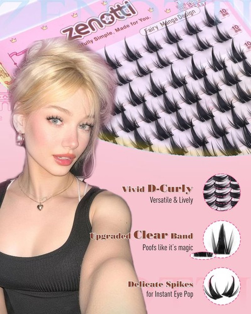 Manga Lash Clusters with Spikes Anime Lashes Cluster Natural Cluster Eyelash Extensions Wispy Spiky Fairy Individual Lashes Invisible Clear Band DIY Lash Extensions 10-16MM 120PCS by zenotti