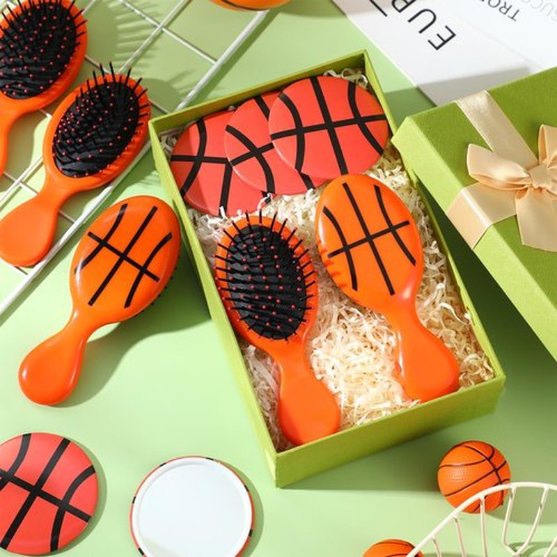 Meanplan 24 Pcs Basketball Party Supplies for Girls Team Gifts Basketball Party Favors 12 Air Cushion Hair Brush and 12 2.7" Compact Mirror