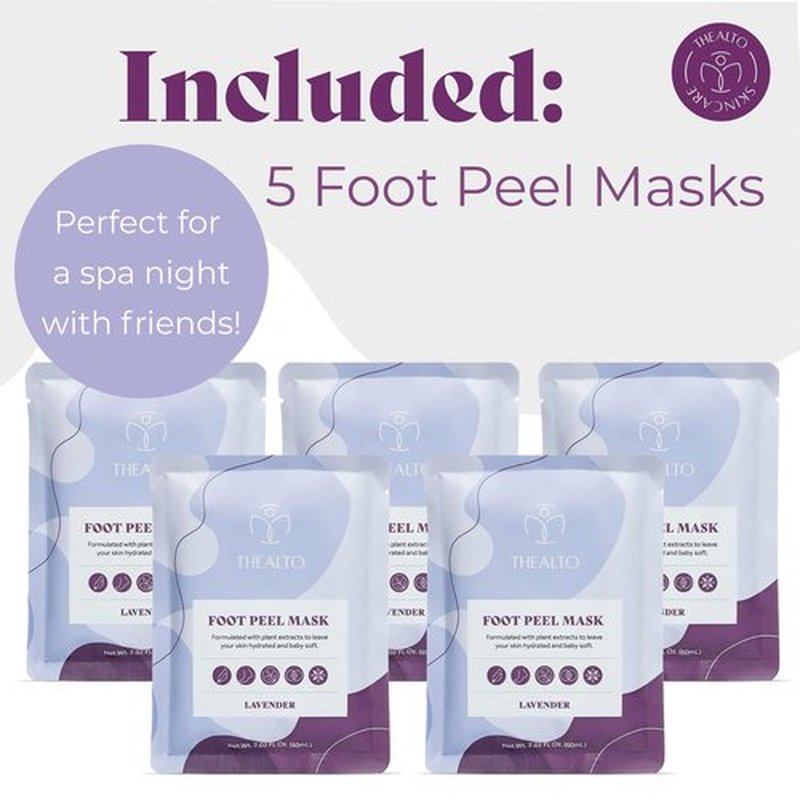 Foot Peel Mask, 5 Pack - For Dry, Cracked, and Calloused Feet - Lavender Scent - With Plant Extract for Baby Soft Feet - Home Spa Treatment
