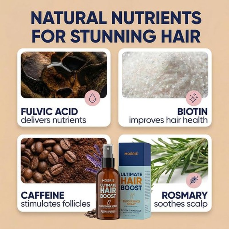 Moerie Hair Growth Serum Spray - Biotin & Rosemary Formula for Hair Regrowth | Unisex Thickening Solution