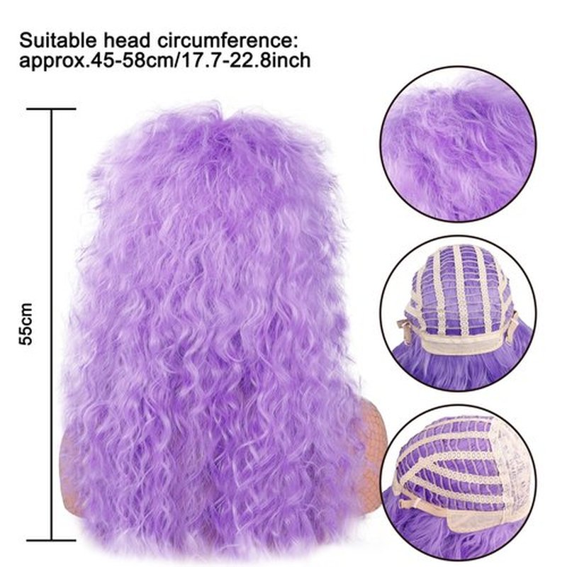 MEIRIYFA 80s Rocker Punk Wig Long Curly Wig for Men and Women Retro Mullet Wigs for Halloween Costume Cosplay Party (Purple)