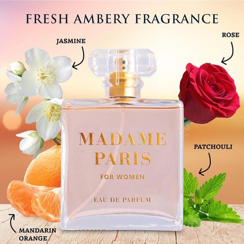 Madame Paris Eau De Parfum for Women - 3.4 Oz Floral Jasmine & May Rose Scent | Cruelty-Free Gift