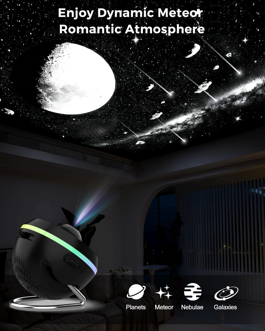 Galaxy Projector for Bedroom 5TH Gen, 13 in 1 HD Planetarium Star Projector with Solar System, Constellation & Meteor, 360° Rotating, Timer, Adjustable Knob, Night Light for Ceiling Kids Adults