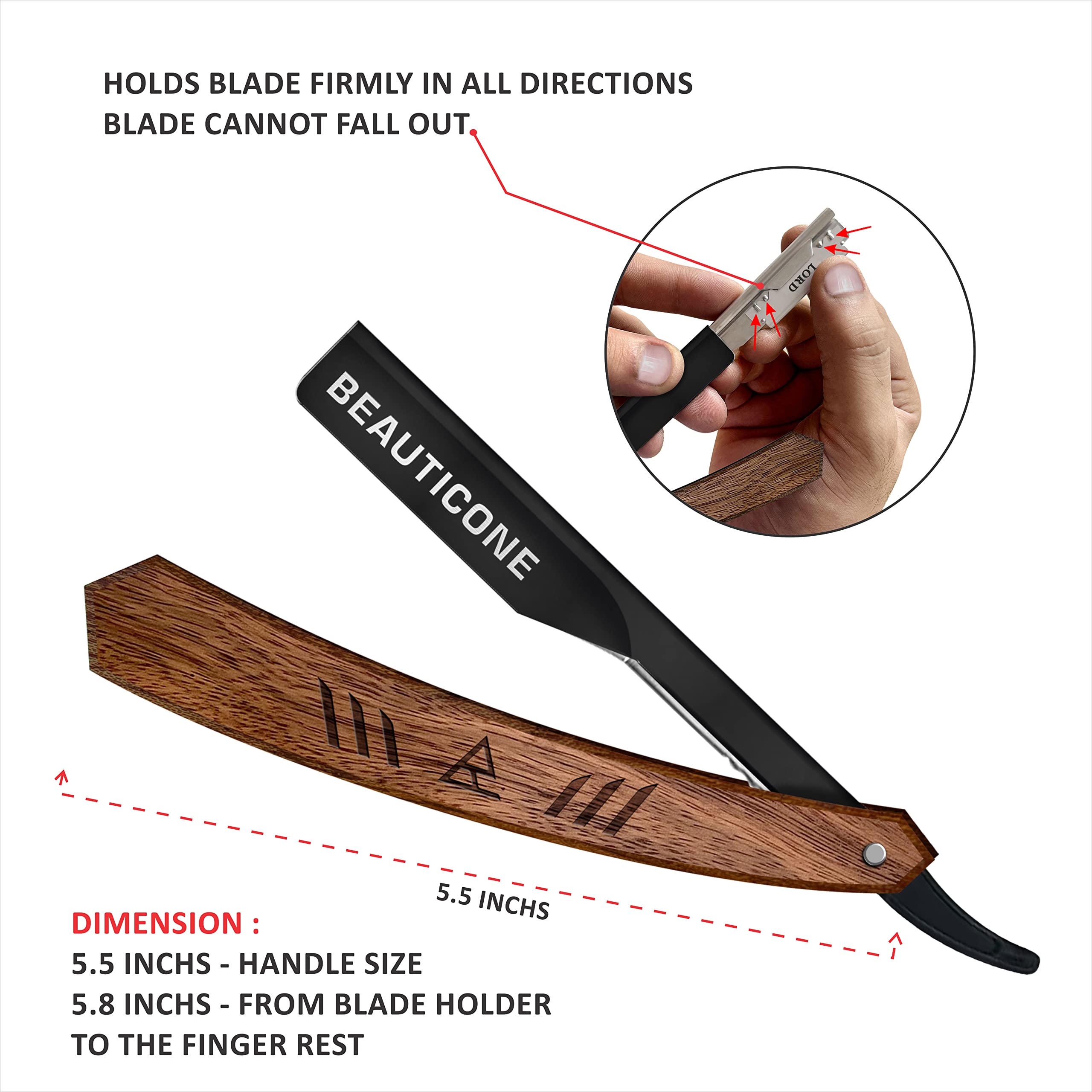 BEAUTICONE Straight Razor, Professional Barber Razor with 100 Single Edge Blades, Swing-Lock & Slideout Razors Bundle