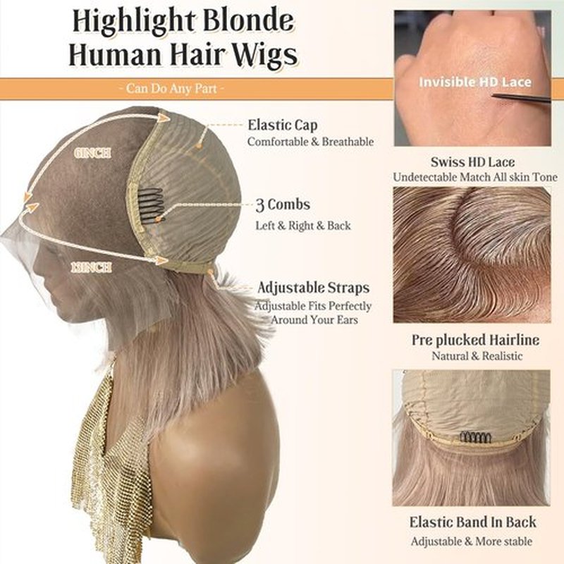 Munx Ash Blonde Bob Wigs Human Hair 180% Denstiy 13x6 HD Lace Frontal Human Hair Wig for Black Women Pre Plucked Straight Glueless Lace Front Short Bob Wigs 10 Inch