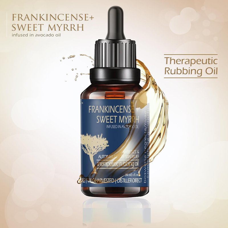 Balm of Gilead Therapeutic Rubbing Oil - Frankincense & Sweet Myrrh for Diabetic & Autoimmune Dry Skin Relief, 2 fl oz