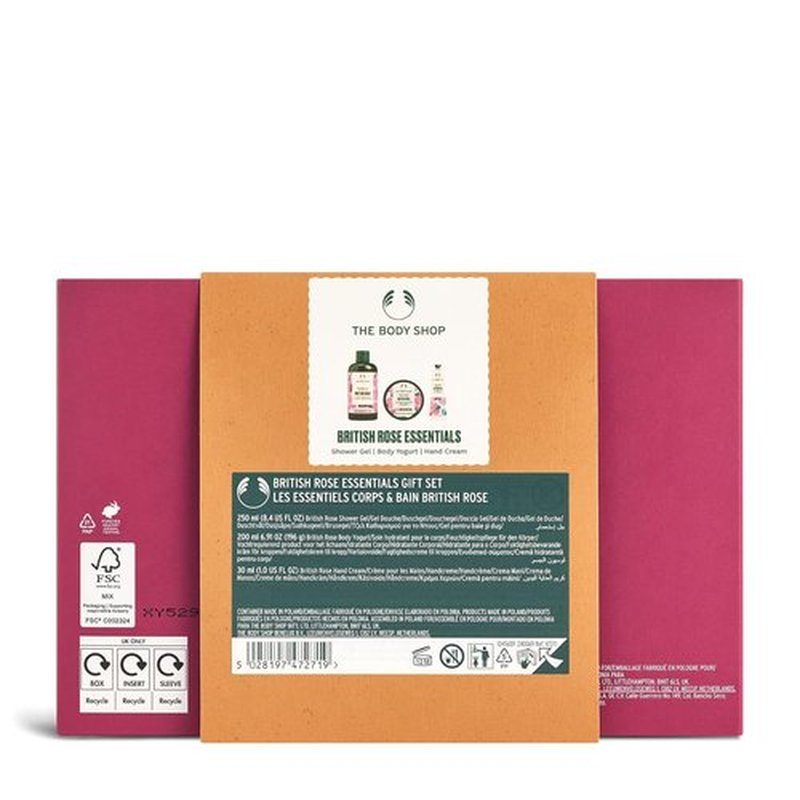 The Body Shop | British Rose Essentials Gift Set - 3-Piece Vegan Body Yogurt, Hand Cream & Shower Gel