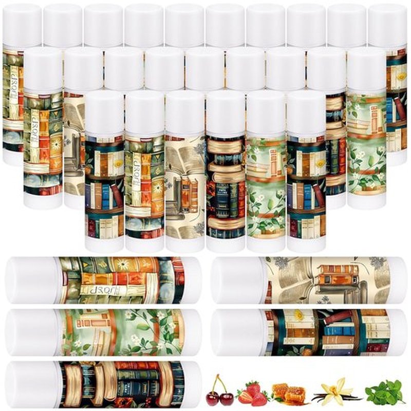 Leelosp Bookish Lip Balms - 25 Pack Gifts for Book Lovers | Ideal for Teachers, Students & Librarians