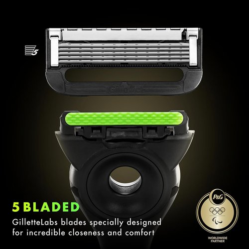GilletteLabs Exfoliating Bar Razor for Men | Champion Gold Edition with Magnetic Stand - 1 Handle, 1 Refill