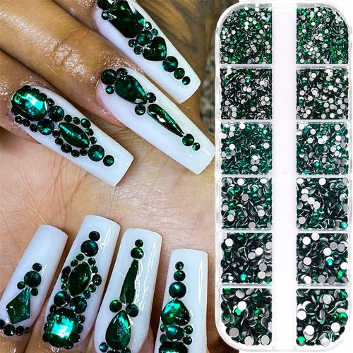 JERCLITY 3000pcs Emerald Green Rhinestones for Nails Red Rhinestones for Nails Flat Back Gems Round Crystal 6 Sizes (1.5-4mm) with Picking Pen for Crafts Clothes Shoes Jewelry