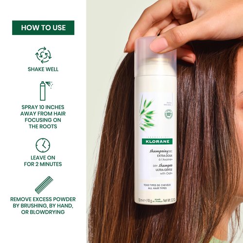 Klorane Ultra Gentle Dry Shampoo with Oat+ - Gentle Formula - Instantly Revives Hair and Eliminates Odor, Dirt, and Oils - Hypoallergenic & Vegan - Paraben & Sulfate-Free - 3.2 oz.
