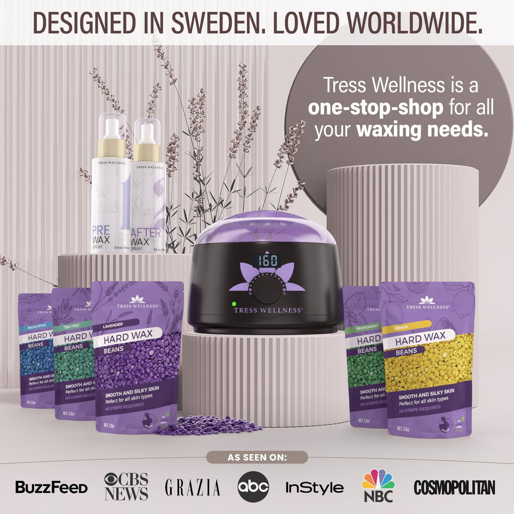 Tress Wellness Award Winning Waxing Kit for Sensitive Skin – Safe for Face & Skin, Easy to Use – At-Home Kit for Face, Bikini, Brazilian & Full Body - Digital Display, Dusty Chocolate