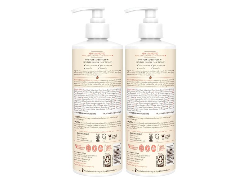 Babo Botanicals 2-in-1 Moisturizing Shampoo & Wash - Gentle Cleansing for Sensitive Skin | Vegan & Family-Safe