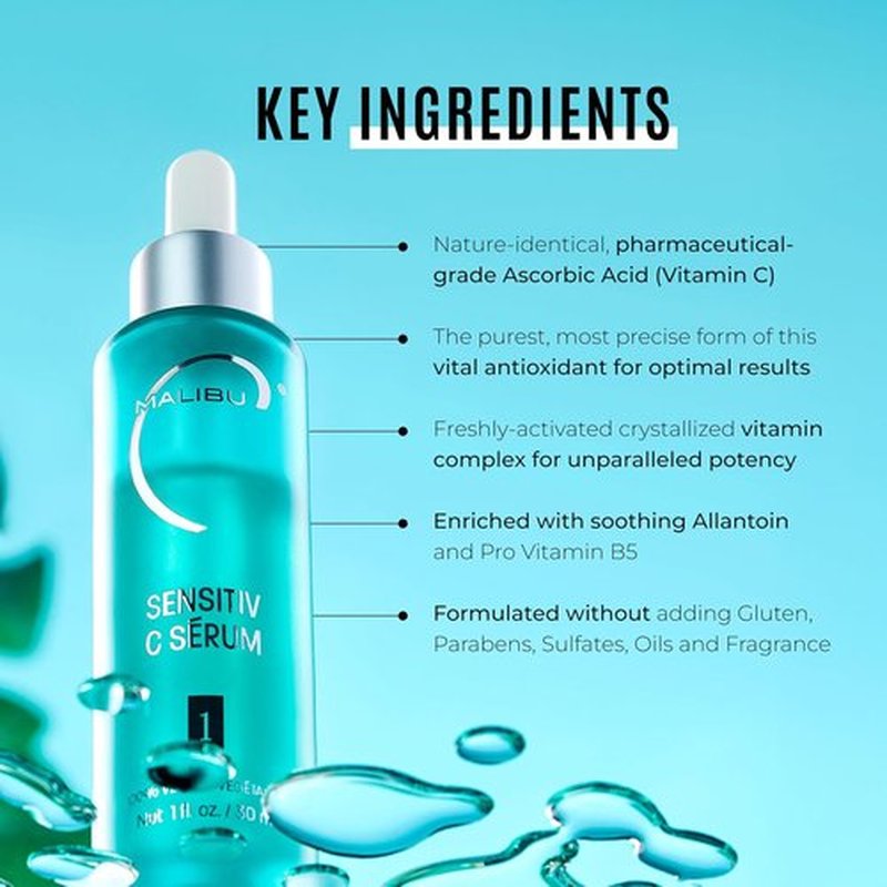 Malibu C Sensitiv C Face Serum - Brightening Vitamin C Serum for Sensitive Skin - 1 fl oz