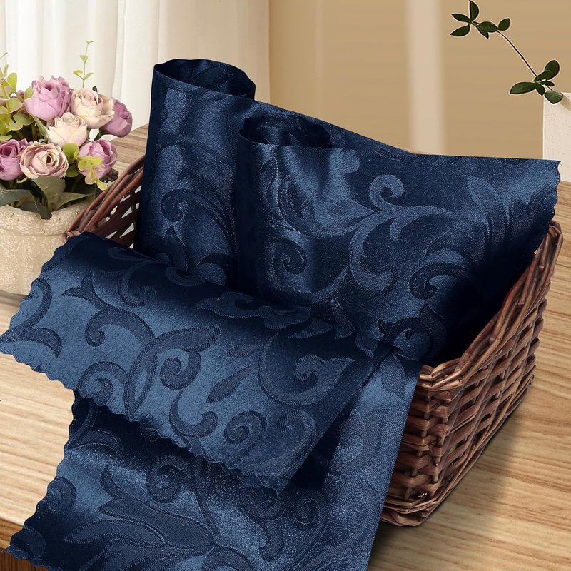 Aormenzy Navy Blue Satin Napkins - 17 x 17 Inches, Elegant Floral Pattern, 50 Pack Set
