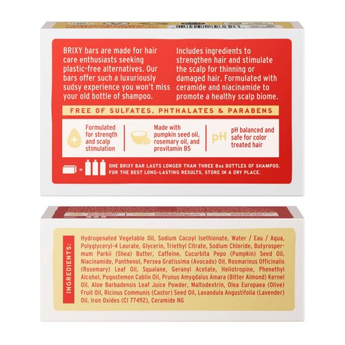 BRIXY Strengthening Shampoo Bar For Thinning Hair | Pumpkin Seed Oil, Rosemary Oil, & Caffeine | Ceramide & Niacinamide Support The Moisture Barrier | pH Balanced, Color Safe, Vegan, Made In USA