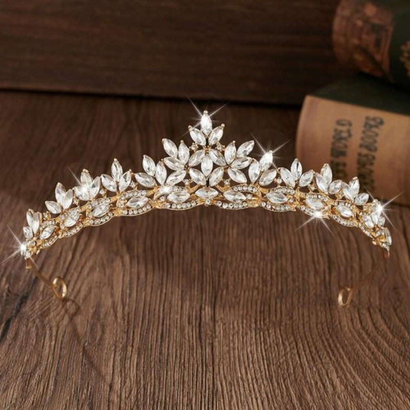 JITINX Crystal Tiaras & Crowns for Women, Bride Royal Queen Headband Princess Headpieces for Birthday Cake Crown & Prom Pageant Party (Gold Crown)