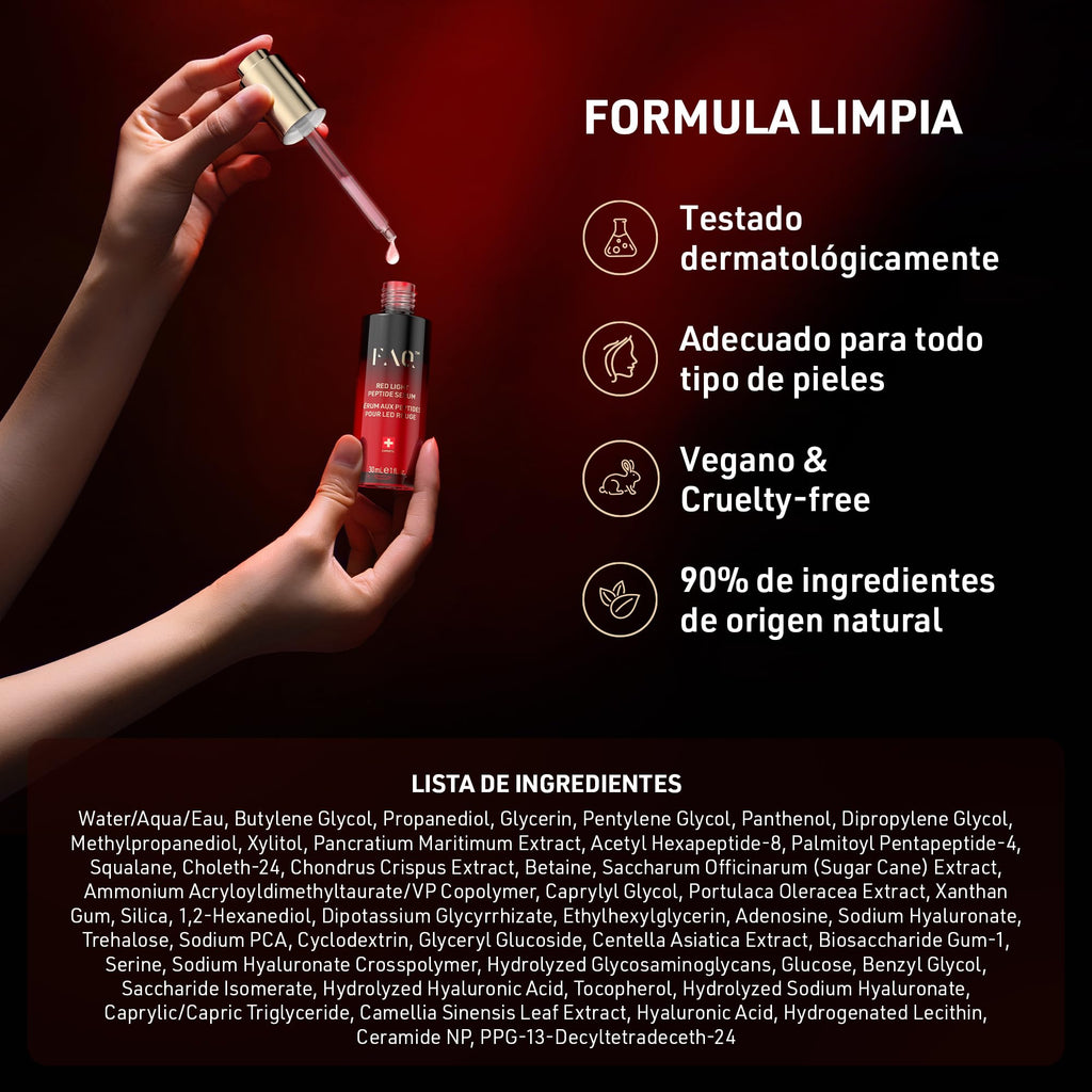 FAQ Red Light Peptide Serum – Hyaluronic Acid & Peptide Face Serum for Women & Men, Hydrating Skin Care to Enhance LED Light Routines - 1 fl. Oz