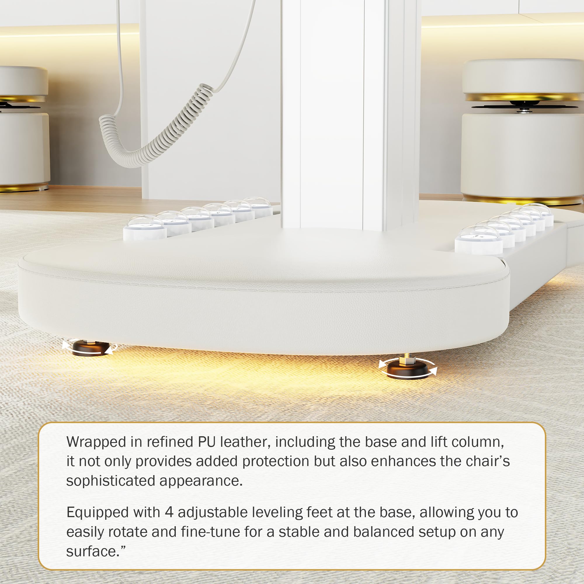 Professional Electric Spa Table/Chair with LED Light, 3 Motor Height Adjustment, Backrest, Leg Support Angle Adjustable for Massage, Facial, Medical, Tattoo, Waxing, Beauty Salon and More - White