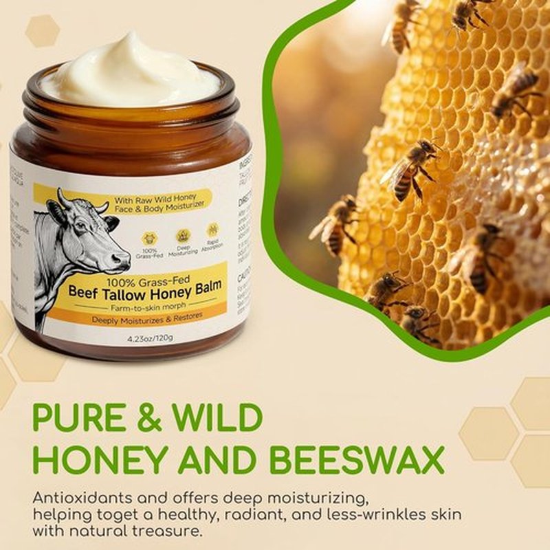 Beef Tallow | 100% Grass-Fed Face Moisturizer & Whipped Honey Balm Cream - Unscented 4.2 OZ
