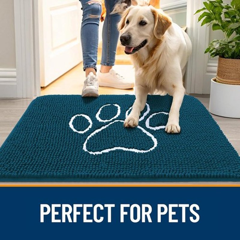 OLANLY Dog Door Mat - Absorbent Non-Slip Mud Mat for Muddy Paws | 32x20, Atlantic Blue, Quick Dry Chenille