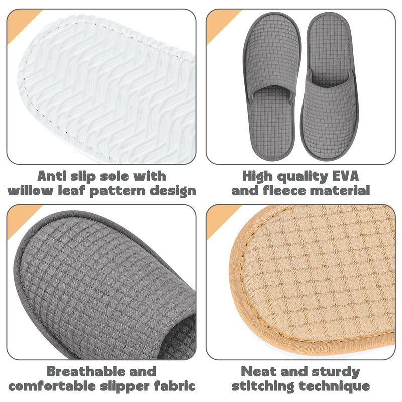 Vipay 12 Pairs Disposable Slippers for Guest, Non Slip Disposable Spa Slippers for Women and Men, 2 Size 2 Colors Reusable House Slippers Indoor Outdoor for Hotel Essentials Shoeless Home Spa Travel