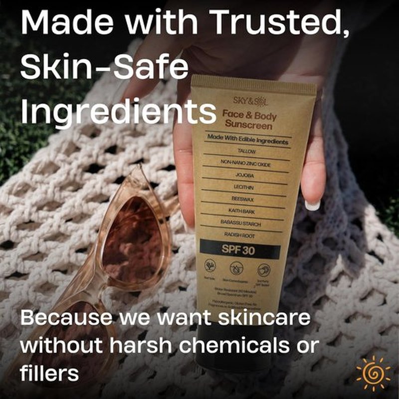 Sky and Sol Natural Mineral Sunscreen SPF 30 - Reef Safe, Water Resistant, Fragrance-Free, 3 oz