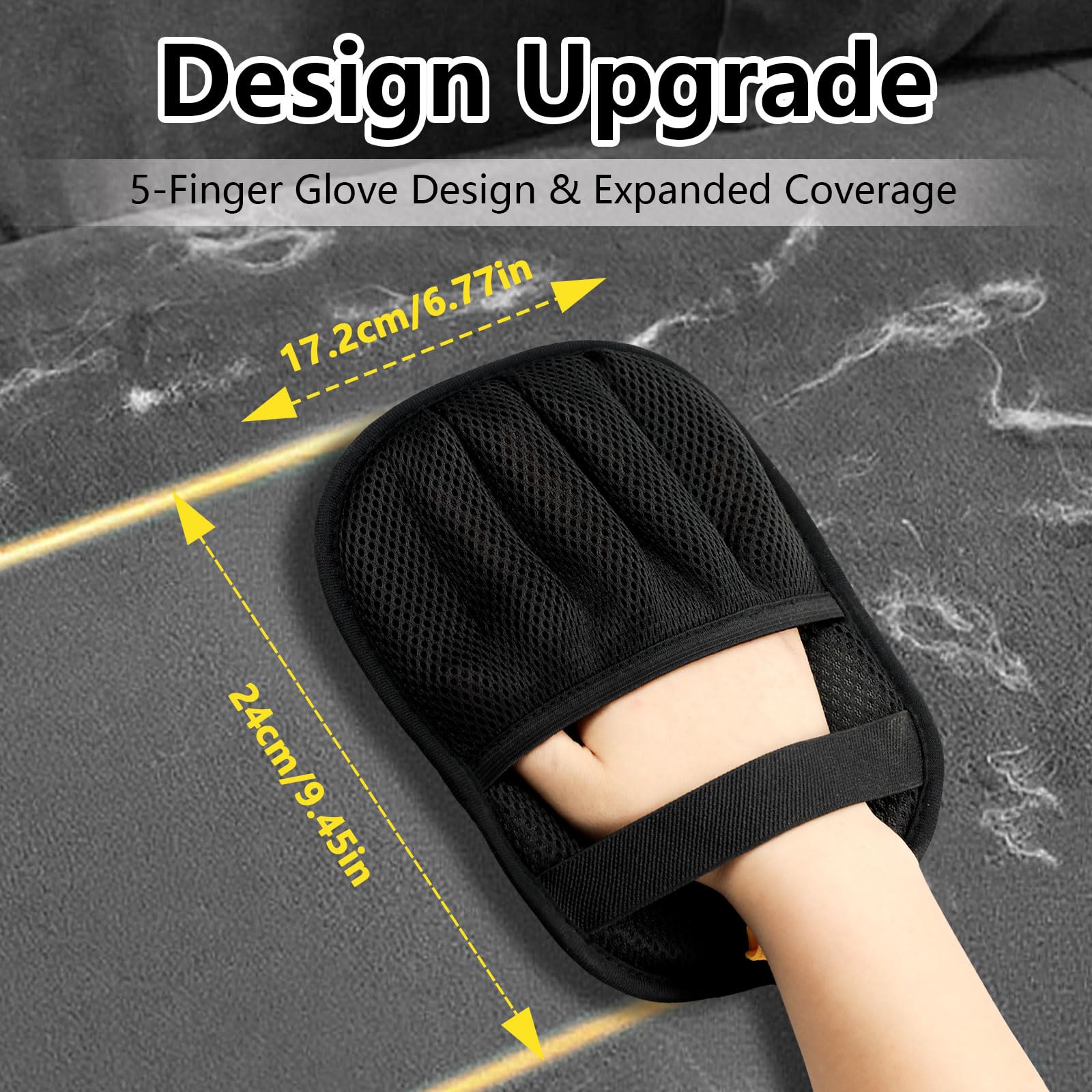 XXJXXJ Upgraded Pet Hair Removal Gloves for Cats & Dogs, Five-Finger Electrostatic Reusable Magic Brush for Effortless Pet Hair Remover Tool on Carpet, Clothing, Laundry, Couch, Car Seat (Black)