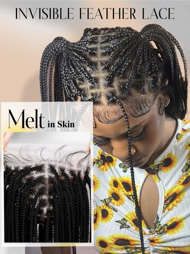 FANCEE Real Full Lace Braided Wig for Black Women 34 Inch Pre Plucked Knotless Squrare Part Box Braid Twist Locs Wig with Baby Hair