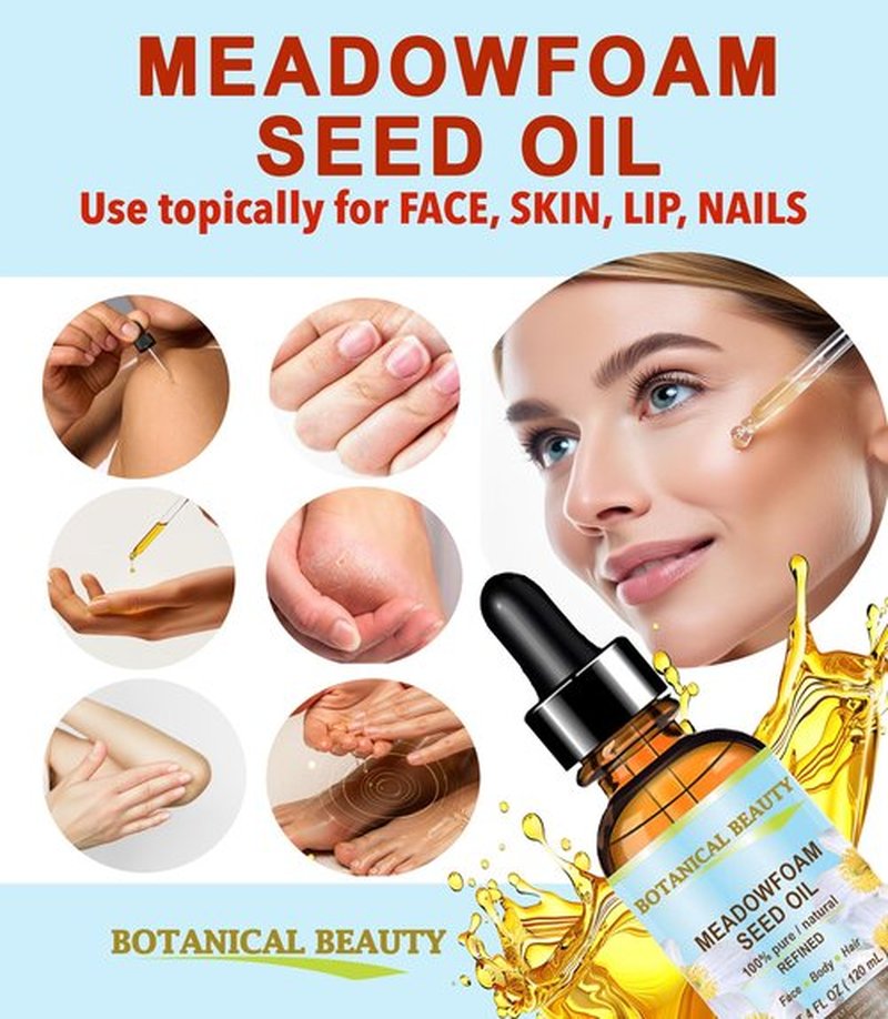 Botanical Beauty MEADOWFOAM SEED OIL 100% Pure Natural Refined Undiluted for Face, Body, Hair, Nails 1 Fl.oz.- 30 ml