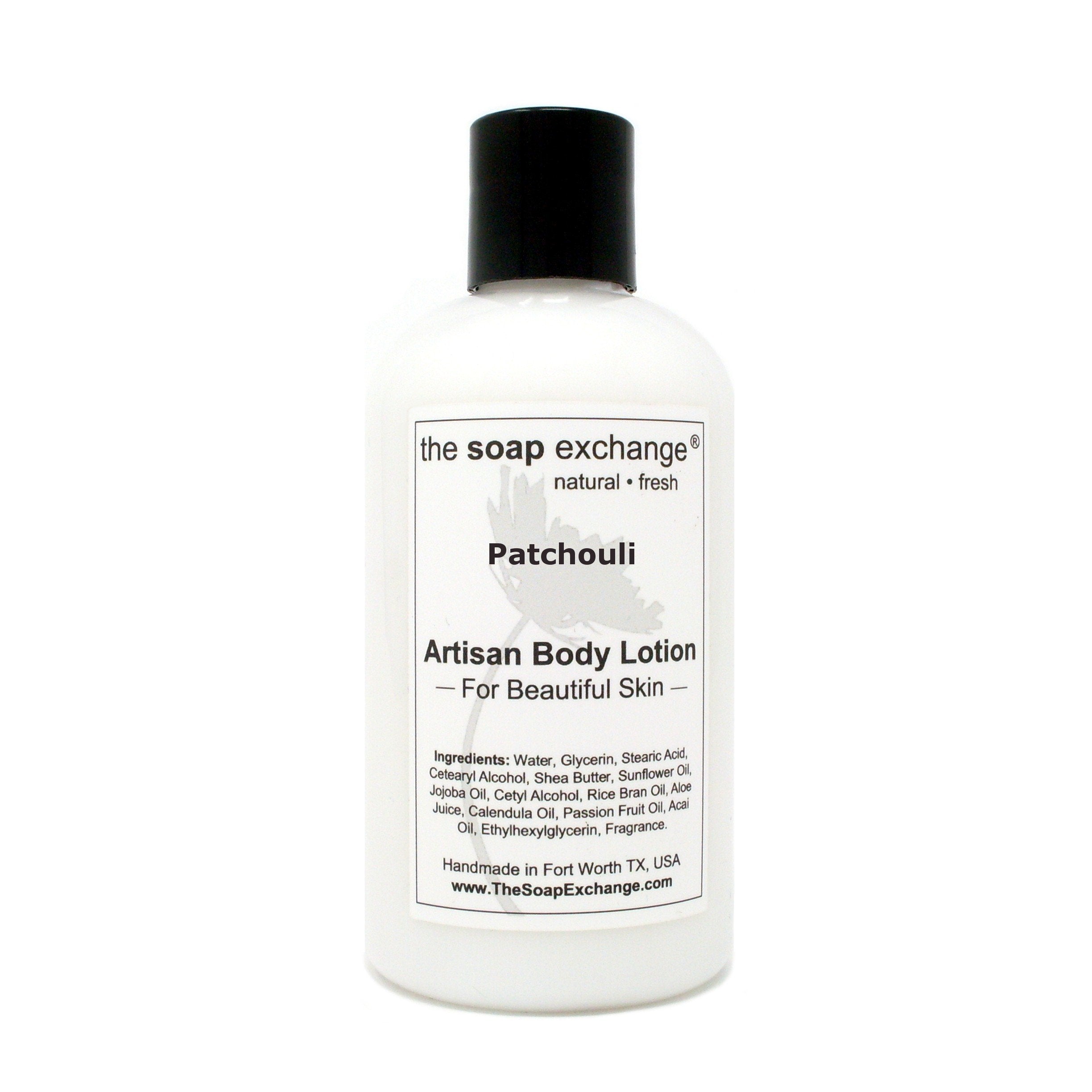 The Soap Exchange Body Lotion - Patchouli Scent - Hand Crafted 8 fl oz / 240 ml Natural Artisan Skin Care for Hand, Face, & Body, Moisturize, Hydrate, & Protect. Made in the USA.