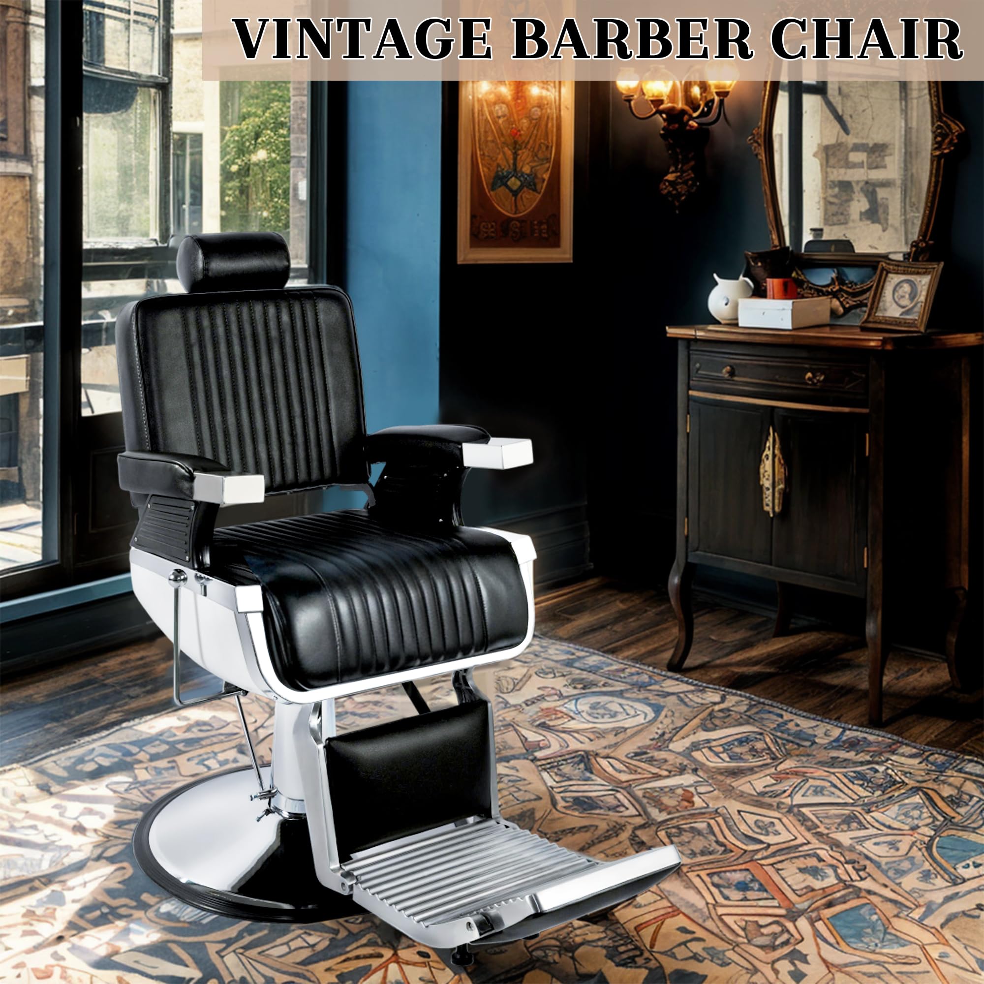 Hicomony Barber Chairs for Barbershop Heavy Duty, Professional Black Reclining Barber Salon Chair for Hair Stylist, Heavy Duty Beauty Shampoo Armchair for Salon Spa Home