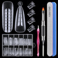 144 Pcs Nail Forms, MORGLES 2 Sizes Poly Extension Gel Dual Forms, Coffin Nails Extension with Stiletto Shape Molds, 10 Pcs Clips with Files for Home & Salon