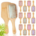 Tessco for you 12 Pcs Bamboo Hair Brushes Bulk Blank Wooden Paddle Brush Natural Scalp Massage Anti Static Hairbrush Engraving DIY Gifts for Women, Party, Wedding(9.65'' X 3.35'',Macaron)