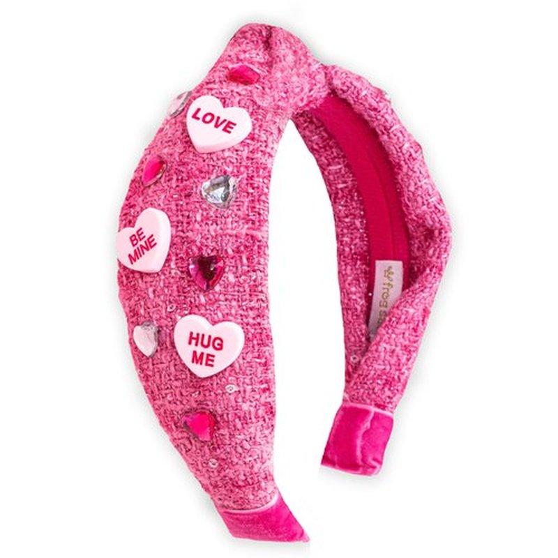 FROG SAC Top Knot Headband for Girls - Knotted Head Bands for Kids, Candy Heart Hair Band for Children, Pink Embellished Hair Accessories for Toddlers, Valentines Little Girl Fashion Hairband