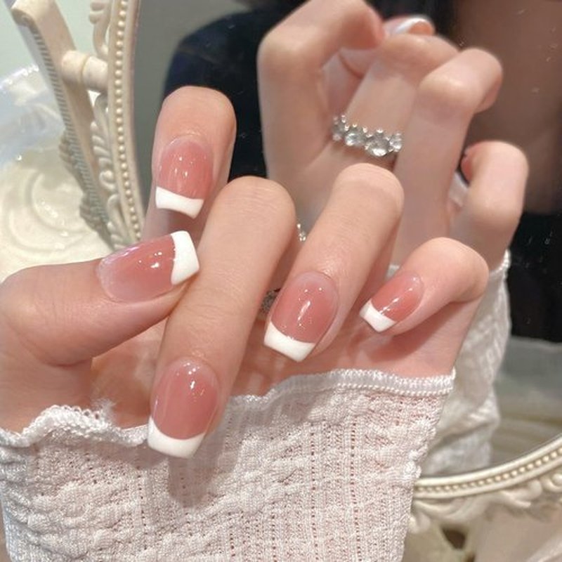 Short Square Press on Nails - Handmade Manicure Art Reusable False Nails 10pcs with Solid Nail Glue, Nail Adhesive Tabs, Strong Nail Glue (303-Large)