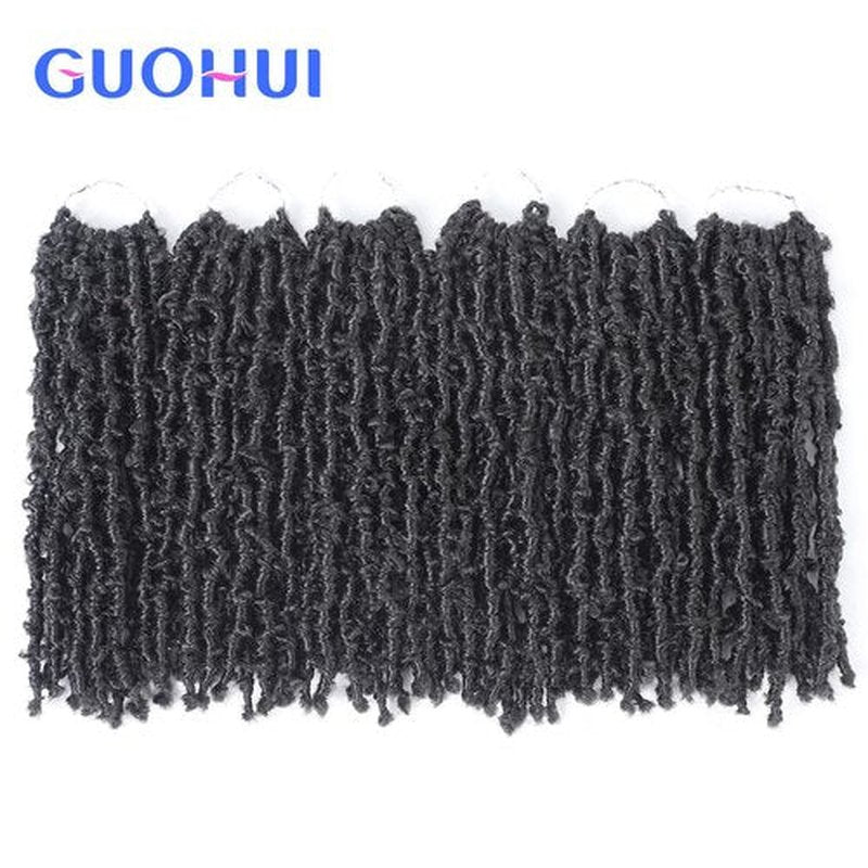 GUOHUI Super Light Butterfly Locs Crochet Hair 10 Inch 6 Packs Pre-Looped Soft Distressed Faux Locs Braids for Women Kids (10 Inch,1B#)