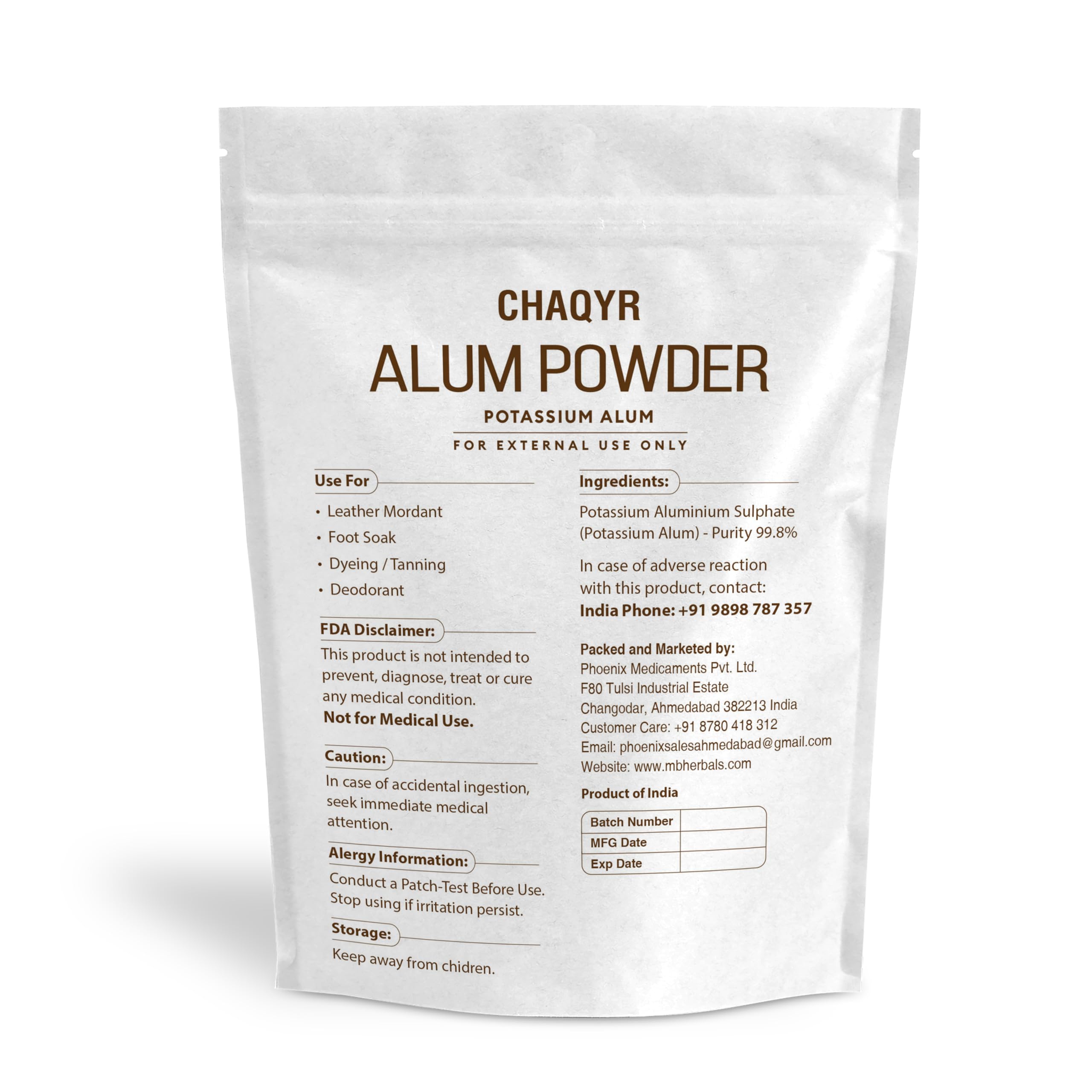 Chaqyr Alum Powder (Finely Granulated Form) Potassium Alum Mineral Salt, 8 oz, for Deodorant, Leather Tanning, Foot Soak, Lab Reagent Grade External Use