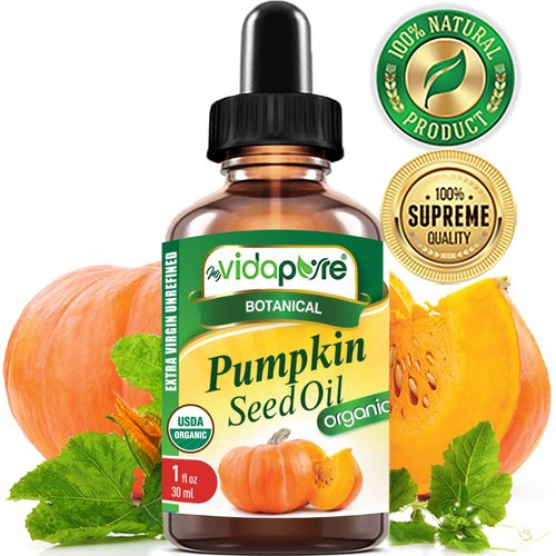 MYVIDAPURE Organic PUMPKIN SEED OIL Certified Organic WILD GROWTH RAW Pure EXTRA VIRGIN UNREFINED for Skin, Face, Body, Hair and Lip Care (1 Fl Oz)