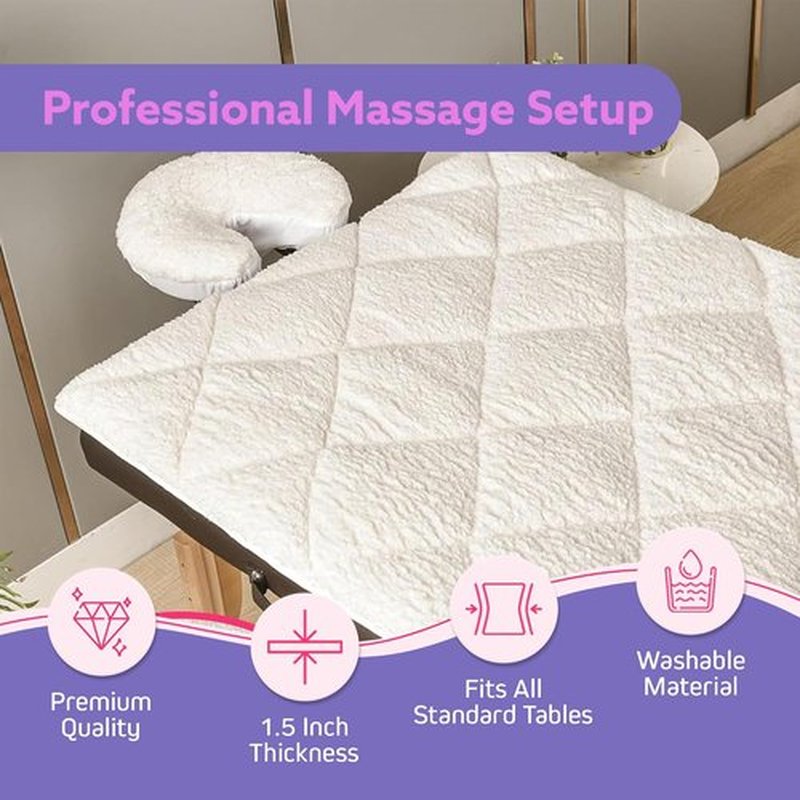 Regine Switzerland Double-Sided Massage Table Pad - Plush Fleece & Microfiber Cover, 76"x34", White