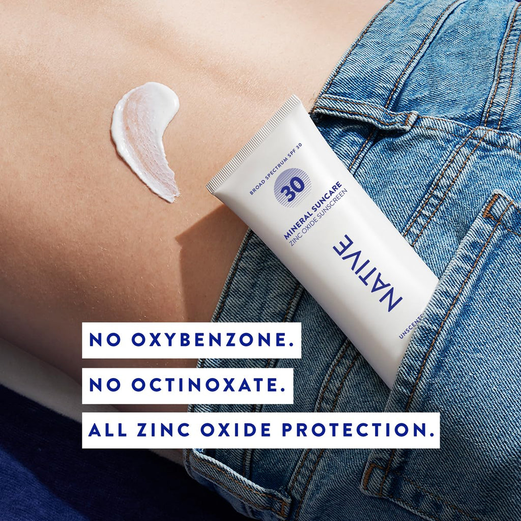 Native Sunscreen SPF 30, Zinc Oxide Dermatologist Tested Suitable for Sensitive Skin & Hawaii Compliant, 5 Ounces | Unscented Sun Protection Lotion, Lightweight & Smooth