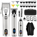 Adaife Professional Hair Clippers for Men, Electric Cordless Clippers and Trimmers Set, Nose Hair Beard Trimmer, Hair Cutting Barber Clippers with Guards, T Liners Edgers Clippers for Mens (Silver)